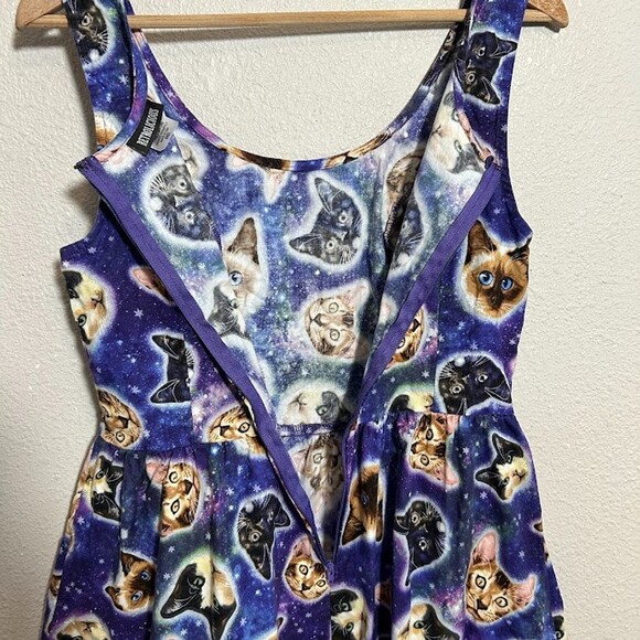 Retrolicious Dress M Space Cat Galaxy Black Purple Rockabilly Mod Hot Topic - Picture 5 of 9